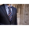 thumbnail image 3 of Mens Necktie Striped Dark Space Blue Orange Stripes Business Formal Woven XL Extra Long 63", 3 of 6