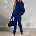 thumbnail image 4 of Velvet Outfits for Women Pullover Hoodie Jogger Pants Set Drawstring Soft Warm Streetwear Tracksuit Outfits Daily Wear Navy XXL, 4 of 7