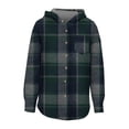 thumbnail image 6 of Women's Plaid Jacket Green Fall And Winter Lattice Splice Pocket Buttons Long Sleeve Casual Hooded Outwears L, 6 of 7