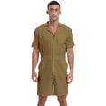 thumbnail image 1 of vastwit Mens Rompers Loose Fit Overalls Solid Color Shorts Jumpsuit Front Zip Uniforms Bodysuit Khaki L, 1 of 6