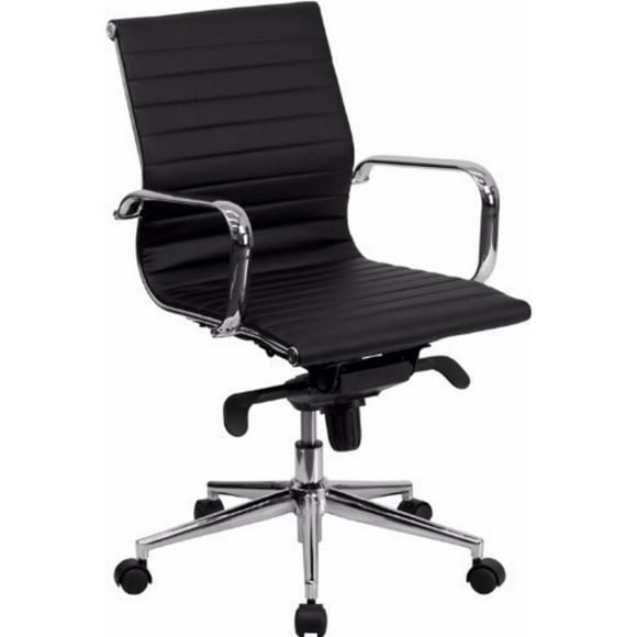 Nicer Furniture Ribbed Pu Leather with Wheels Modern Style Low Back Chair