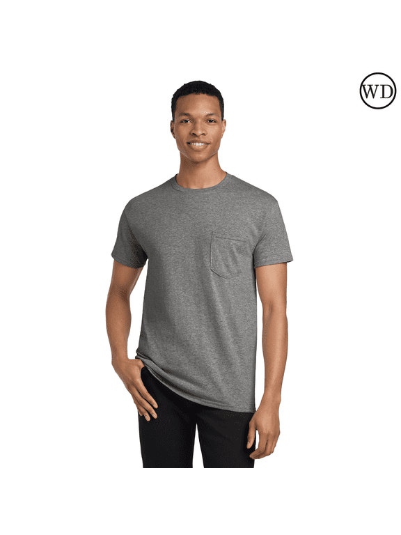 Heavy Cotton Pocket T-Shirt, Crewneck Short Sleeve Tee for Men, Workwear Shirts (Graphite Heather, XL)