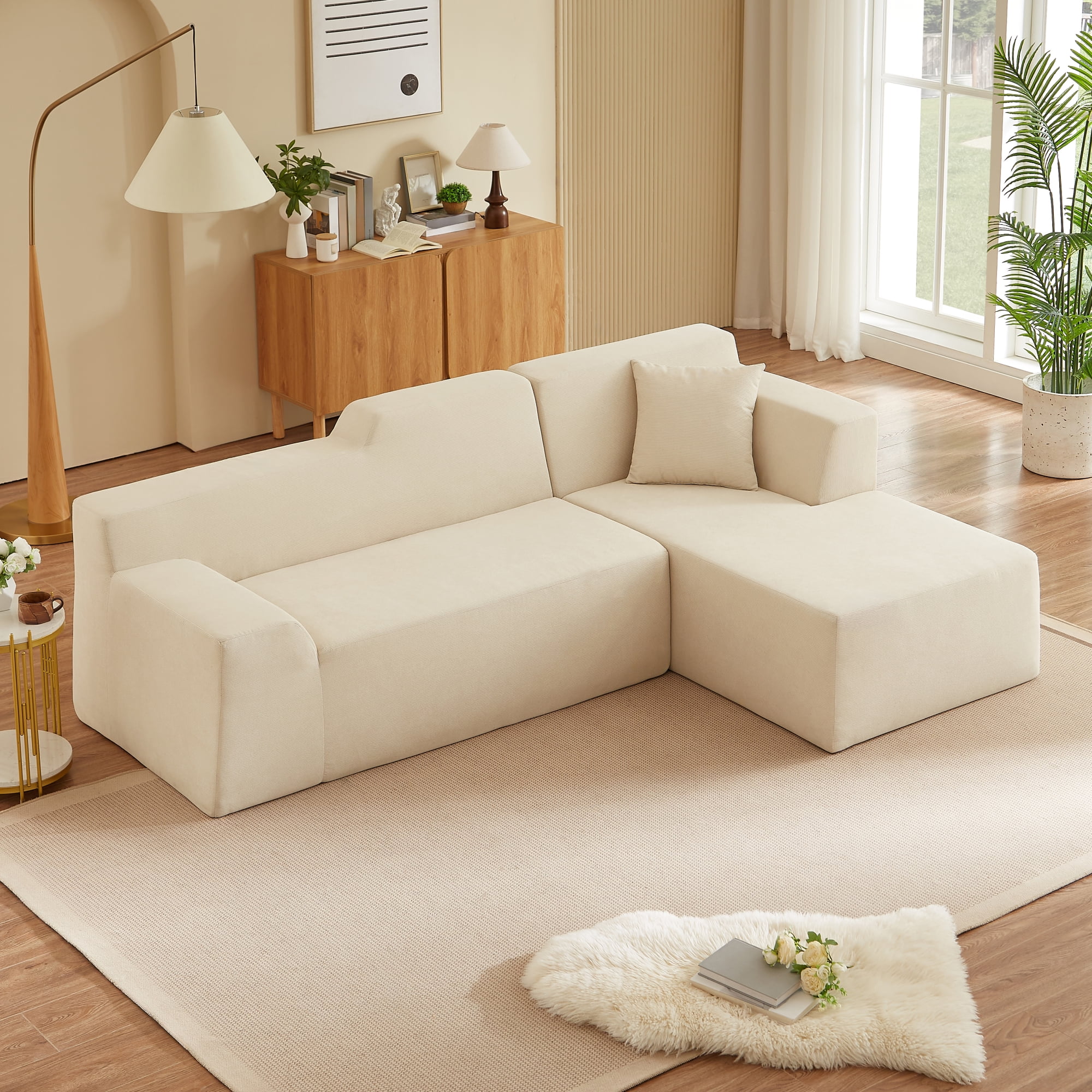 Leumius 96" Modular Sectional Sofa Couches,L-Shape Couch 3 Seat Modular Sofa Memory Foam Sectional Couches for Living Room, Cloud Couch with Oversized Chaise(Beige,Right Facing Chaise)