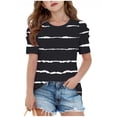 thumbnail image 3 of SROBPTY Kids Girls 4-15 Years Short Sleeve Round Neck Striped Print Puff Sleeve Ruffle Casual Tshirt Top, 3 of 5