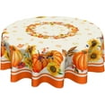 thumbnail image 1 of Fall Tablecloth Round Autumn Leaf Thanksgiving Pumpkin and Sunflower Table Cloths Circular Table Cover Washable Wipeable Polyester Tabletop Holiday for Dining Kitchen Picnic Party Decor 60 Inch, 1 of 7