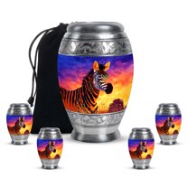 Yatskia Colorful Zebra Mini Funeral Keepsake Urns for Human Ashes Adult Mother and Father, Large Cremation Burial Urn for Ashes Adult Male, (Monar 10 Inch and 3 Inch)