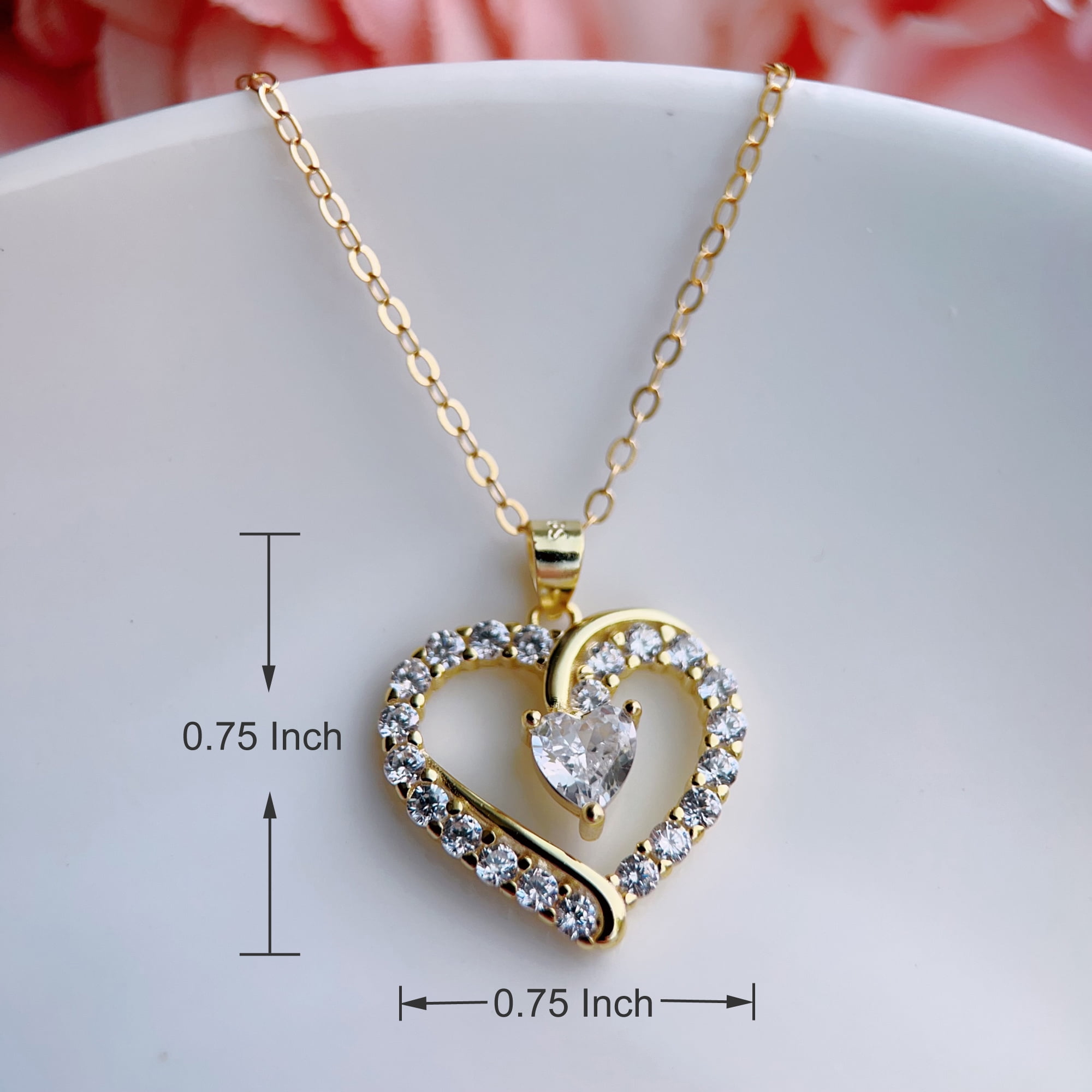 Piswency 14K Real Gold Filled Heart Necklace for Women CZ Love Heart Pendant Necklace with Adjustable Heart Chain for Valentine’s Day, Mother’s Day, Birthday, Handmade Jewelry, Gift for Her