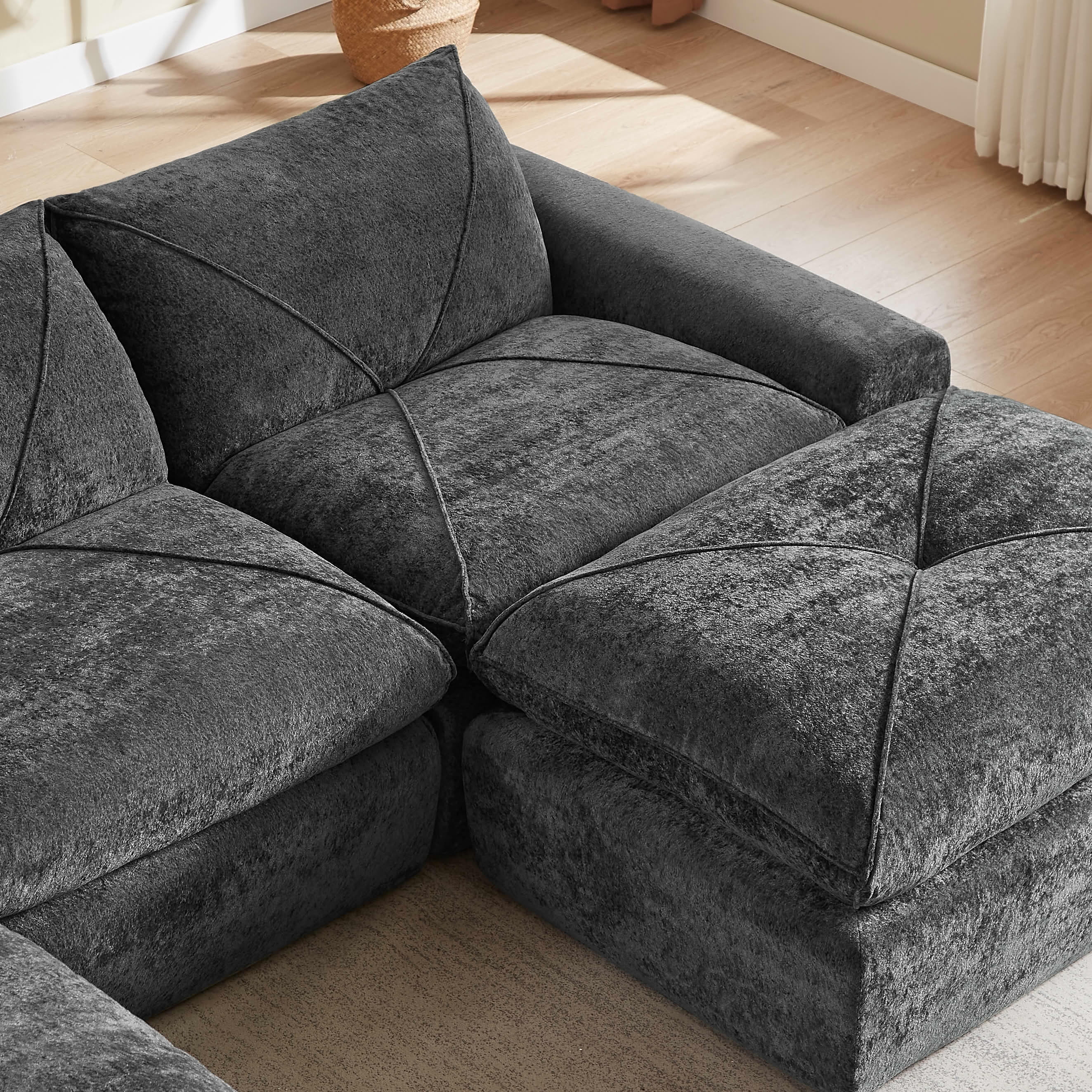 MAYEERTY 119" Dark Gray Chenille U-Shaped Modular Sectional Sofa, Spring Support for Living Room Apartment