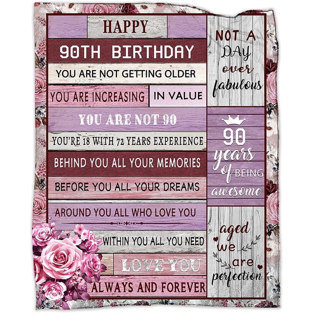 LHSHID 90th Birthday Gifts for Women Men 90th Birthday Thrown Blanket 90 Years Old Gifts Ideal for Him Her Blanket Gift for Parents Husband Friends Bestie 90th Birthday Blanket Decorations 30x40in
