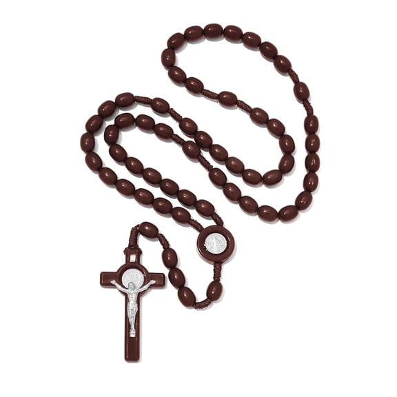 KOMI 8mm Handmade Brown Plastic Rosary Beads Catholic Necklace for Men Women St Benedict Christian Gifts