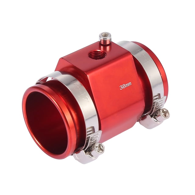 Unique Bargains 38mm Red Car Water Coolant Temperature Sensor Adapter Set Joint Pipe Radiator with 2 Hose Clamps