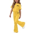 thumbnail image 3 of akafmk Fashion Girls Summer Outfits Round Neck Short Sleeve Tshirts Flare Pants Casual Outdoor Vacation Matching Sets 5-15 Years, 3 of 7