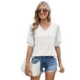 thumbnail image 3 of Womens Puff Short Sleeve Shirt Summer Tops V Neck Casual T Shirts Loose Fit Blouses White XXL, 3 of 6