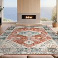 thumbnail image 2 of Design&I 8'x10' Washable Area Rug Sleek Flatweave Pet Friendly Vintage Kilim Boho Distressed Border Potbelly Burning Sector for King Size Bedroom, Under Bed, 2 of 7