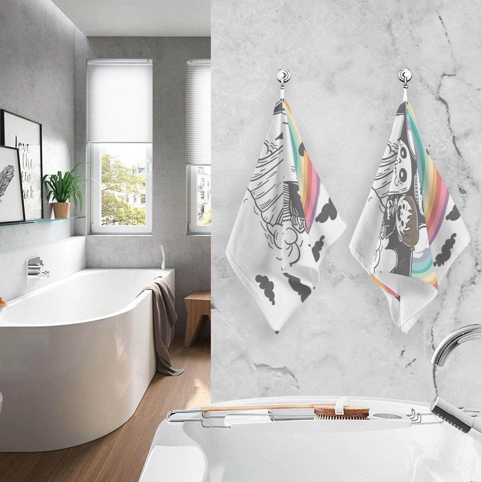 Rainbow Gost Hand Towels Cotton Bath Towels Large Face Towels Absorbent for Bathroom 2 Packs