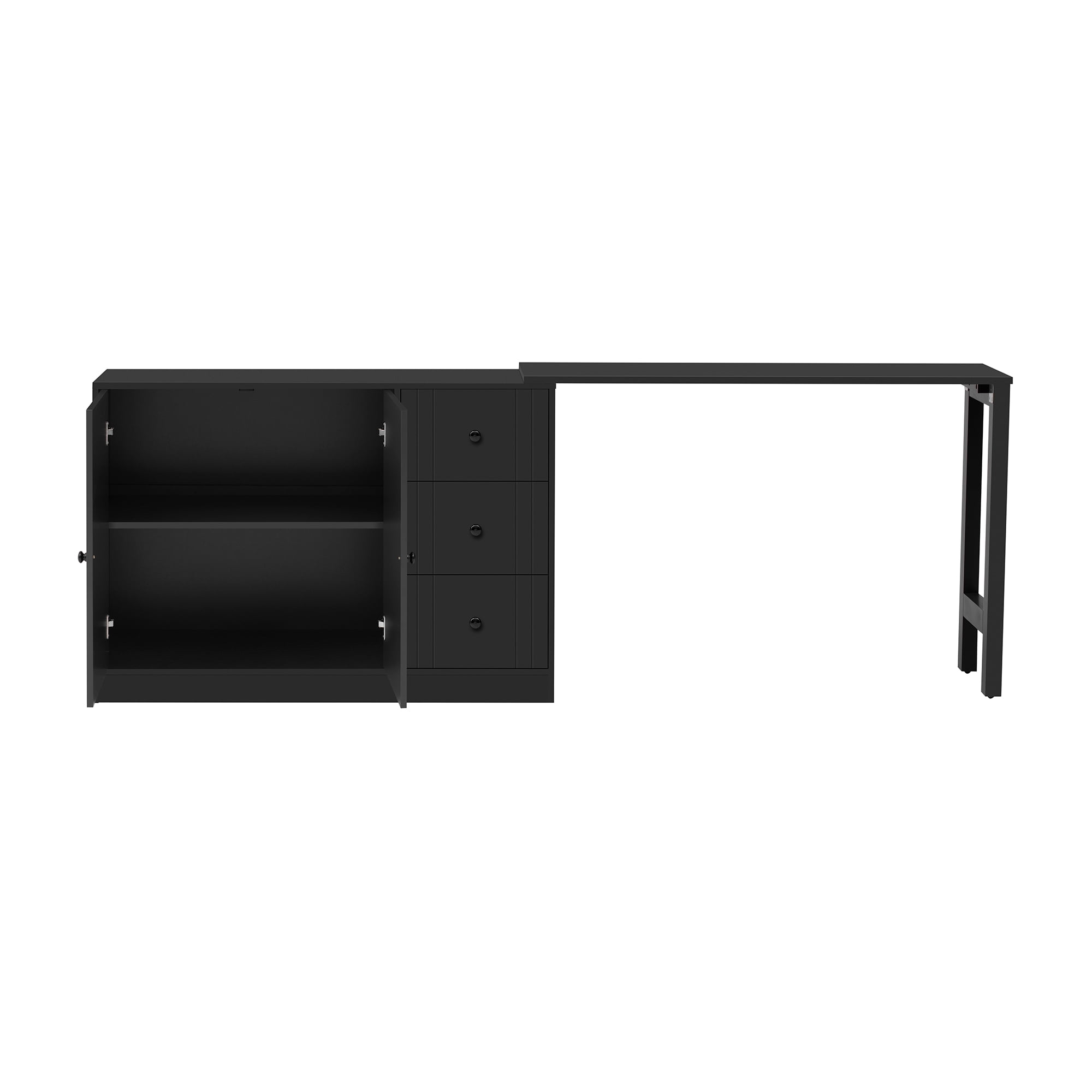 89.7" Wooden Sideboard with Extendable Table, Multifunctional Storage Cabinet with 2 Doors and 3 Drawers, for Living Room, Study, Foyer and Kitchen