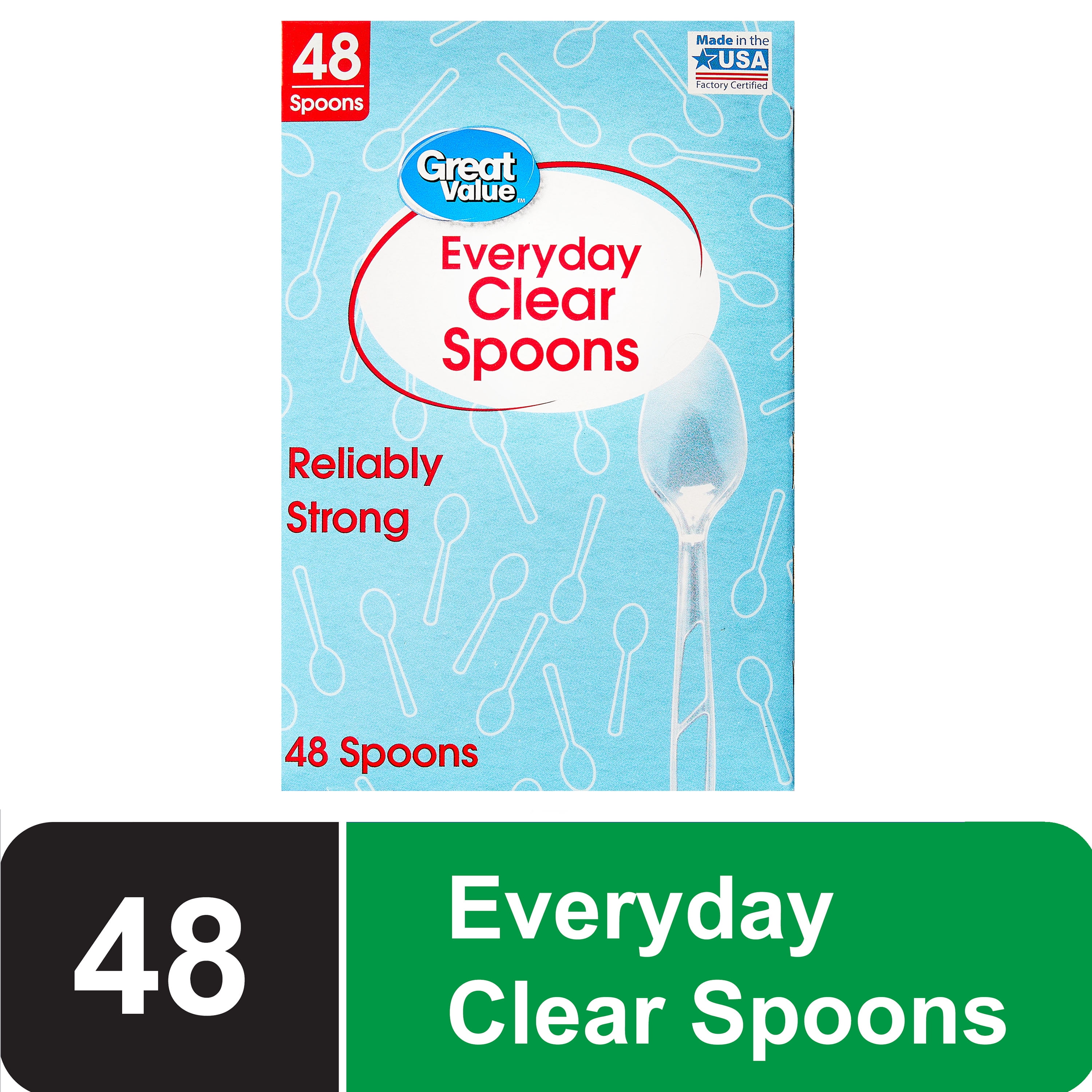(6 pack) Great Value Plastic Everyday Clear Spoons, 48 Count