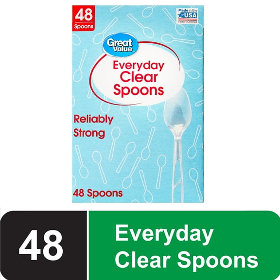 Great Value Premium Clear Disposable Plastic Spoons, Clear, 48 Count