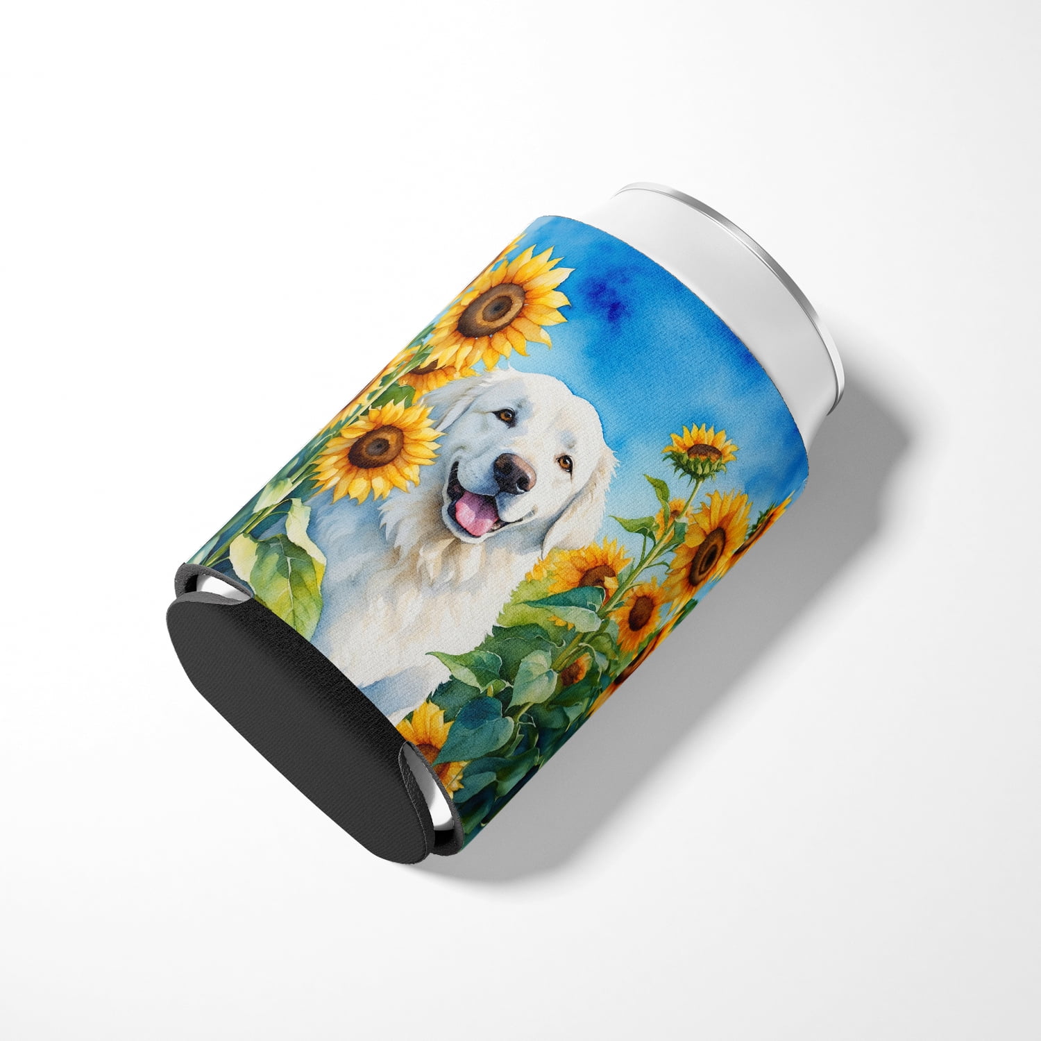 Kuvasz in Sunflowers Can or Bottle Hugger 3 in x 5 in