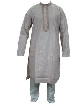 Mogul Men's Kurta Pajama Set Ethnic Indian Long Pink Tunic With White Relaxed Fit Bottom
