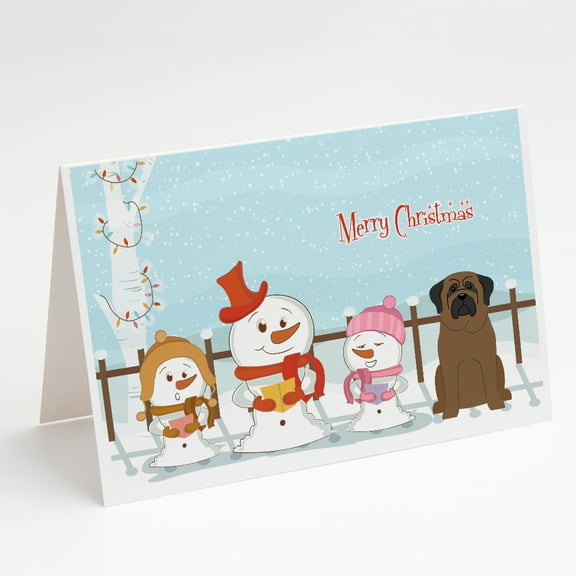 Merry Christmas Carolers Bullmastiff Greeting Cards and Envelopes Pack of 8