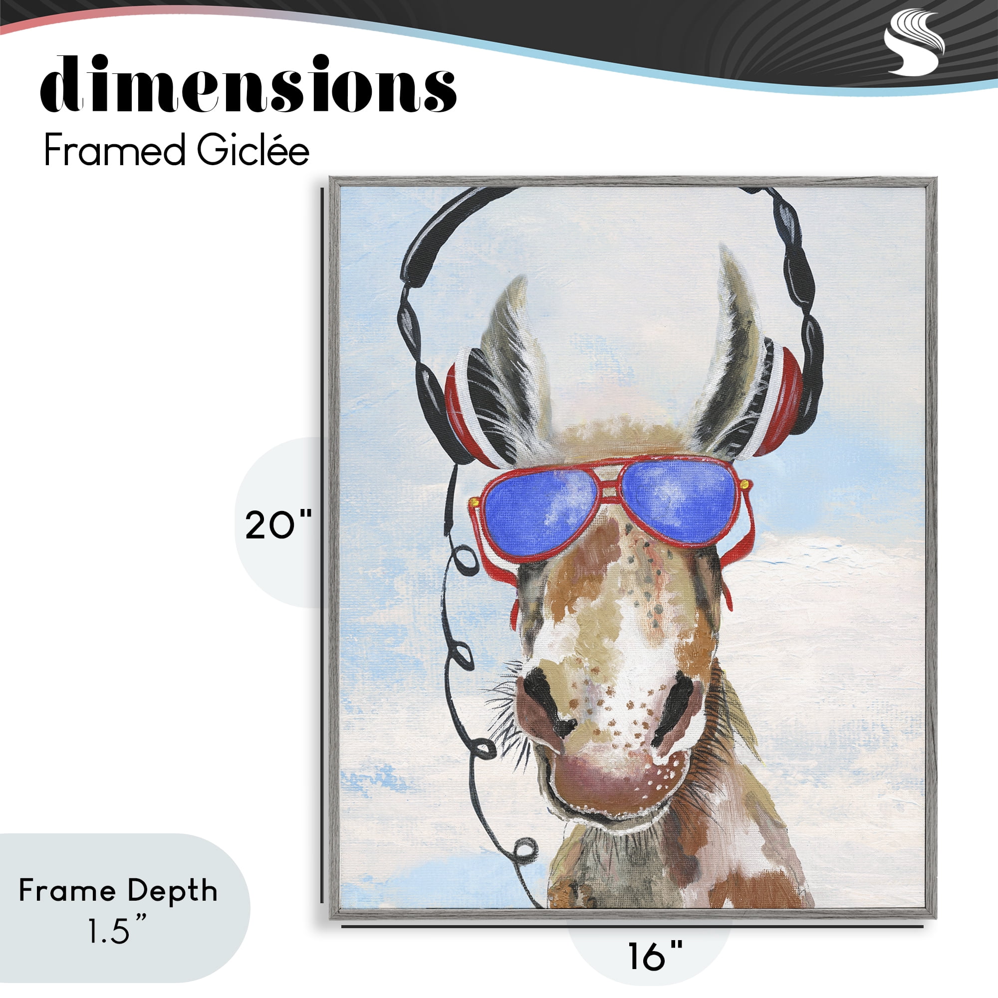 Stupell Industries Donkey Wearing Headphones Gray Framed Giclee Art, design by Janet Tava