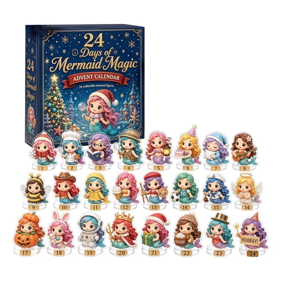 Zydvens Mermaid Magic Christmas Advent Calendar 2026 - 24 Pcs Collectible Acrylic Standing Figures Surprise Countdown Box for G'irl's Christmas Holiday Toy Gifts & Stocking Stuffe Gifts