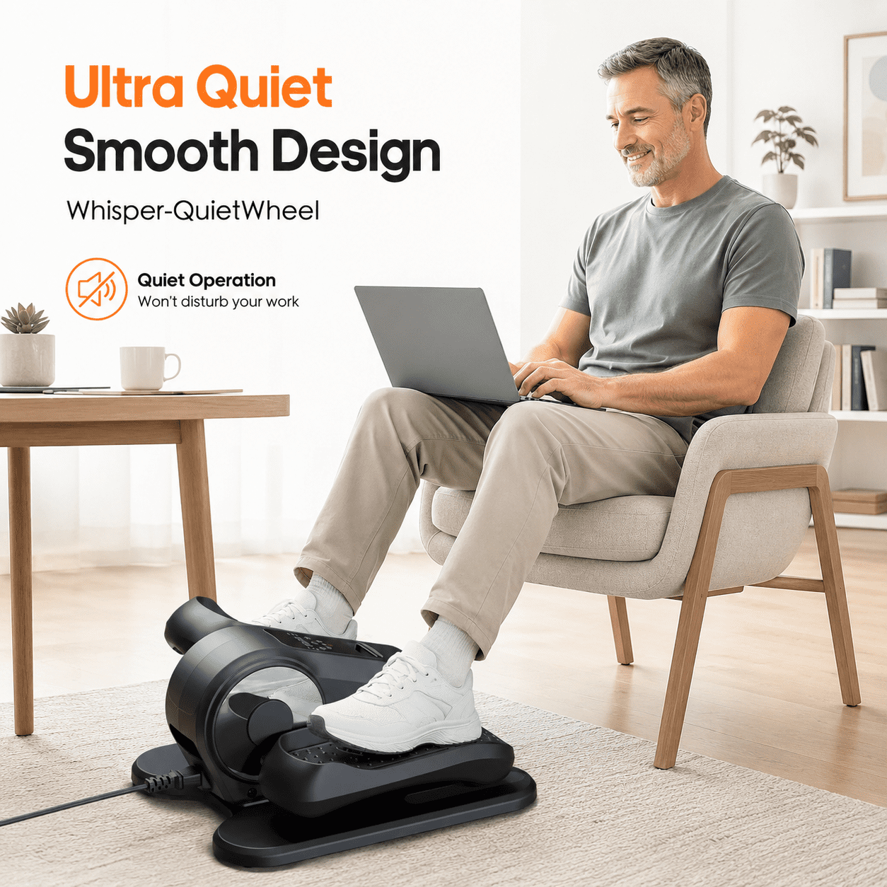 Fenbeli Under Desk Elliptical Trainer Motorized Mini Stepper with 12 Speed Levels 12 Modes and Quiet Magnetic Drive for Home Office Seated Workout, Black