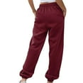 thumbnail image 3 of Women's Sweatpants Elastic High Waisted Drawstring Cinch Bottom Joggers Baggy Casual Lounge Trousers with Pockets Wine 2XL, 3 of 7