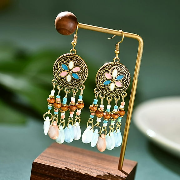 K-KED Women's Bohemian Style Earrings Vintage Water Drop Tassel Earrings Ear Hooks-Color 1