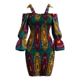 thumbnail image 3 of Bintarealwax African Dresses for Women Floral Spaghetti Strap Square Neck Mini Smocked Dress with Long Sleeves, 3 of 3