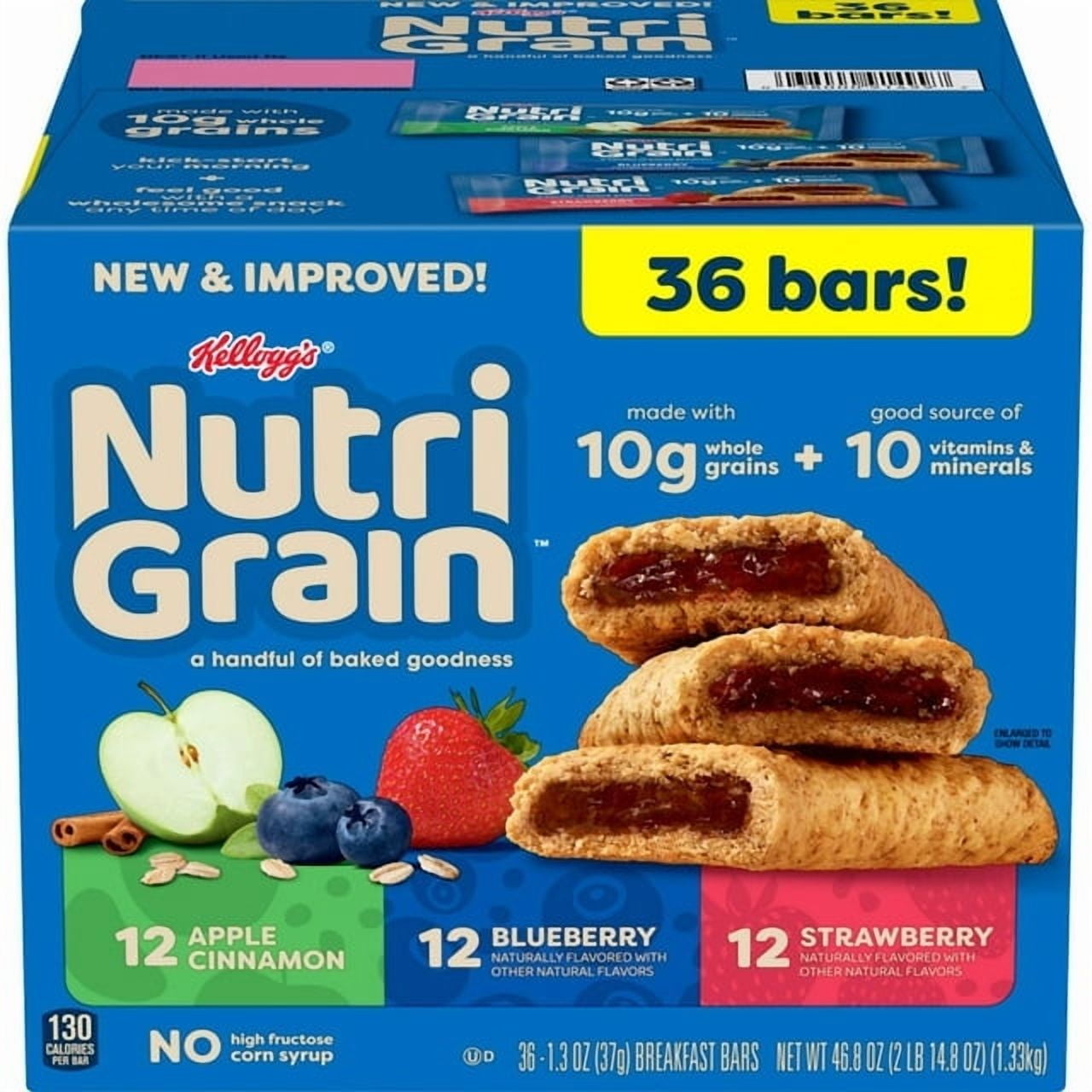 Nutri-Grain Soft Baked Variety Pack Cereal Bars, 1.3 oz, 36 Count With White Bowl By OMA