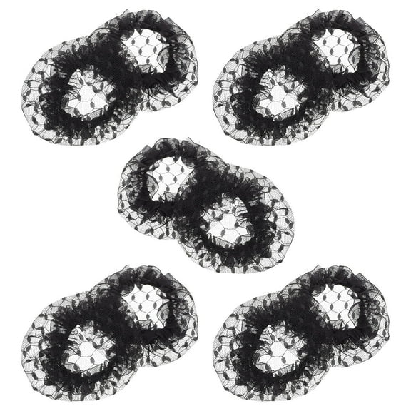 TEHAUX 10Pcs Beige Mesh Bun Hair Nets for Ballet Dance with Elastic Fit and Floral Detail