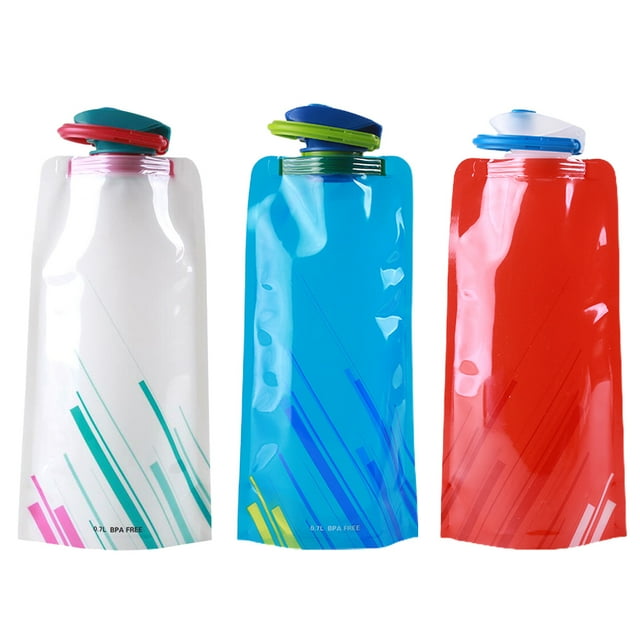 Botella de agua plegable de varios colores, hidratación portátil para tus viajes, diseño de boca ancha para hielo y fácil limpieza, tapa a prueba de fugas para mayor tranquilidad, 700 ml (3 piezas)