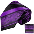 thumbnail image 2 of Super Long 70 inch Purple and Black Patterned Silk Tie Set by Paul Malone, 2 of 3
