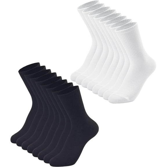 8 Pairs Womens Crew Socks Size 6-9 LightWeight Thin Casual Calf Socks(4 White/4 Black)