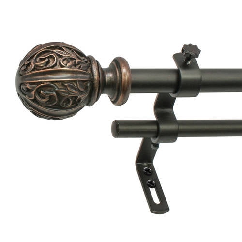 Photo 1 of Montevilla Core Leaf Ball 5/8 inch Double Curtain Rod Set, Bronze