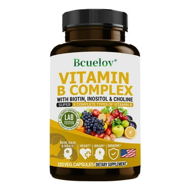 Vitamin B-Complex - All B Vitamins with B12, B6, B9 Folic Acid, Choline, Inositol - Active and Methyl Forms - Nervous System, Energy, Metabolism, Immune Support - 120 Vegan Capsules