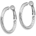 thumbnail image 2 of 10K 3x20 White Gold Diamond Cut Round Omega Back Hoop Earrings - 25.5mm- Made In Italy, 2 of 6