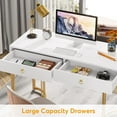 thumbnail image 5 of Tribesigns 47 inch Modern Simple Computer Desk with 2 Drawers for Office Home, White Large Desktop Golden Heavy Duty Frame, Study Table Writing Desks Makeup Vanity Console Corner Tables, White Gold, 5 of 7