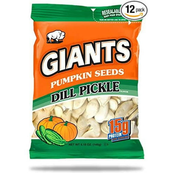 GIANTS Pumpkin Seeds, Dill Pickle Flavored Roasted 5.15 oz. (Pack of 12)