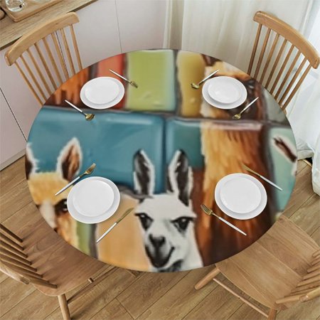 

SHERONV llamas Round Table Cover Stain Resistant Washable Polyester Table Cloth for Indoor Outdoor Kitchen Dining Parties - 100％ Polyester Tablecloth for Picnic Camping and Events 46 -50