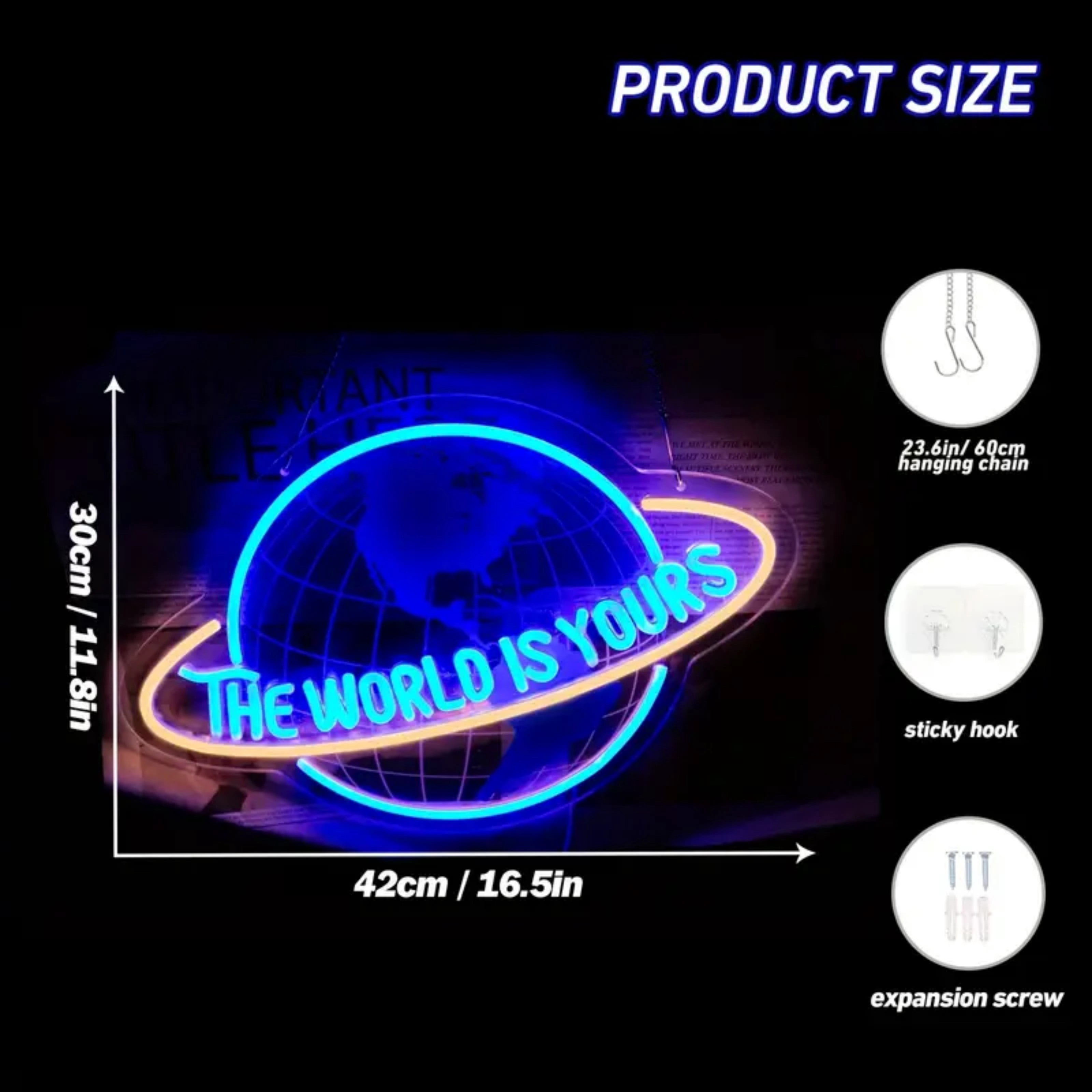 UPONRAY Earth Neon Signs, 16.5"*11.8" Dimmable & USB-Powered LED Neon Light, Stylish Wall Decor for Bedroom, Game Room, Bar, Internet Cafe, Arcade