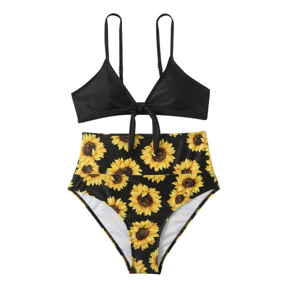 JINMGG Summer Womens Plus Size Clearance Ladies Women's Swimwear Sunflowers Bathing Suit Swimsuits for Women Beachwear Black XXL