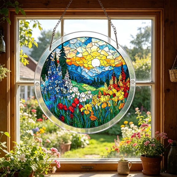 erdimoy Stained Glass Tree Of Life Acrylic Sun Catcher Jigsaw Puzzle, 7.1 Inch Window Hanging Rainbow Light Prism Ornament Home Garden Decor