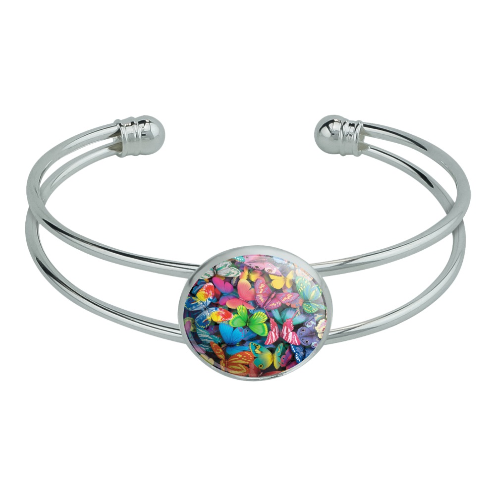 Butterfly Butterflies Rainbow Magic Novelty Silver Plated Metal Cuff