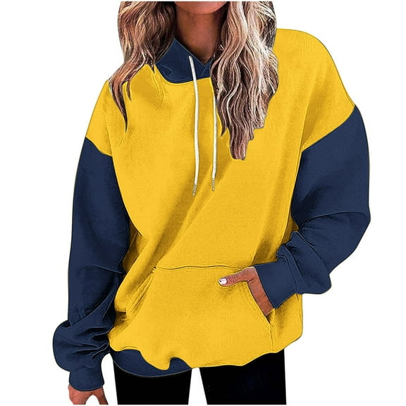 hotojiny Womens Hoodies Long Sleeve Drawstring Loose Sweatshirt with Pockets Fall Lightweight Pullover Tops
