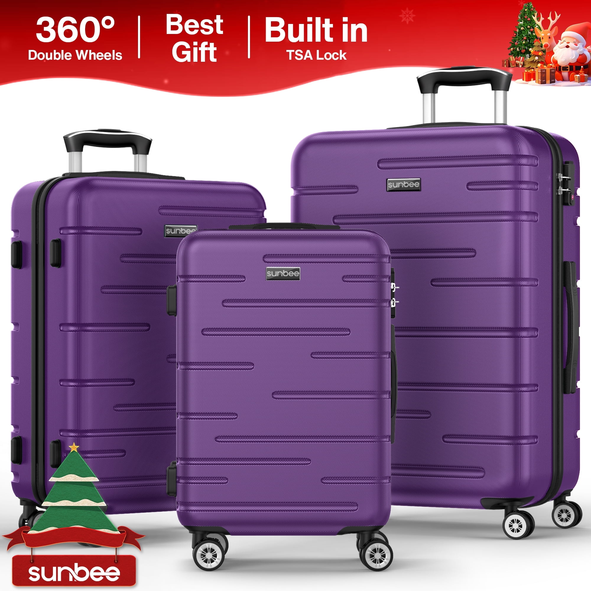 Sunbee 3 Piece CarryOn Luggage Sets, ABS Hardshell Suitcase with TSA Lock, Spinner Wheels, Purple  (图4)