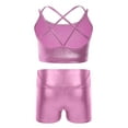 thumbnail image 2 of Hansber Kids Girls 2Pcs Sports Gymnastics Dance Outfits Metallic Crop Top Dance Bralette Vest with Shorts Set Pink 10, 2 of 5