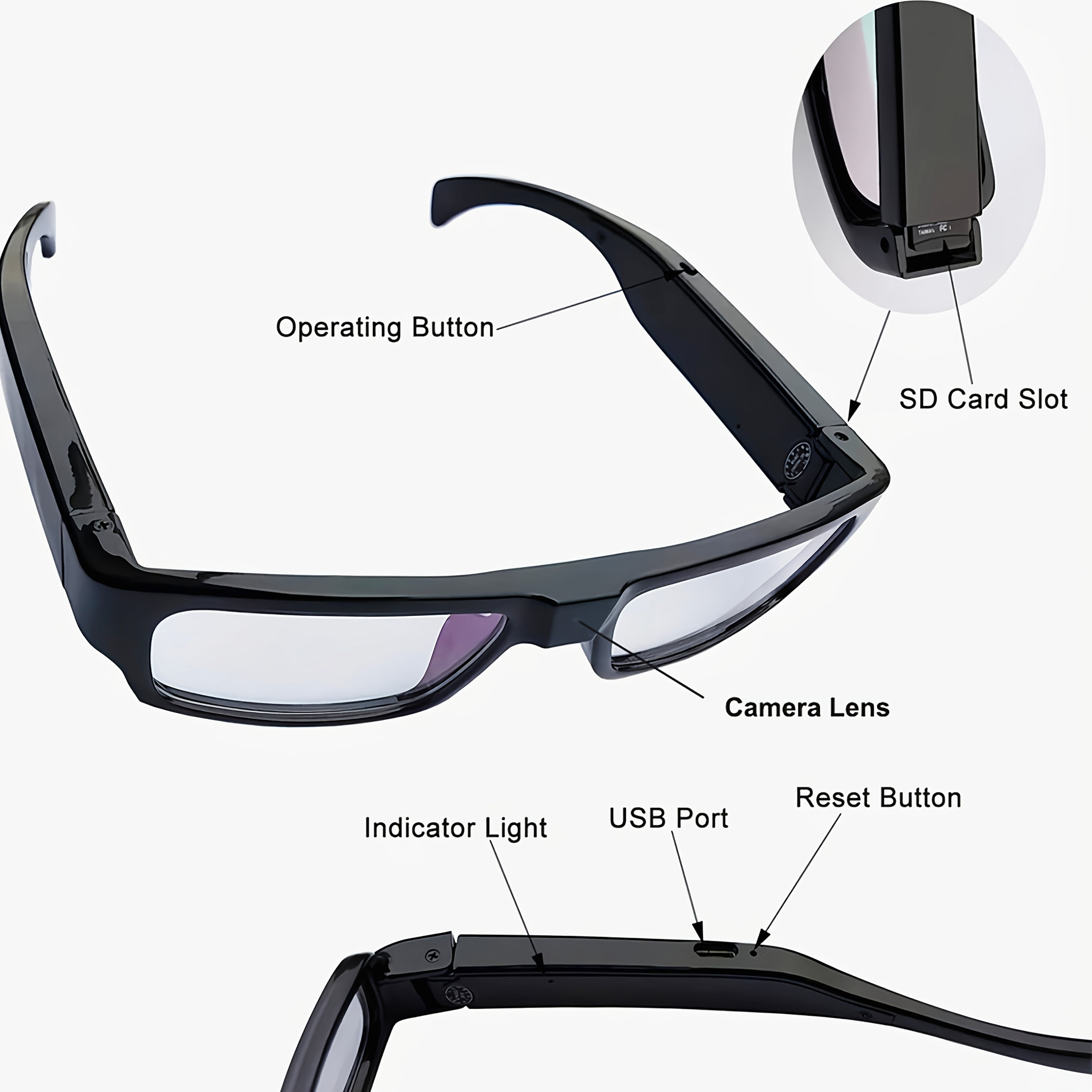 Smart Glasses with Camera, 1080P HD Camera,  Recorder Camcorder Eye Protection DV Camera glasses Video glasses, Recording Portable Camera Ultra Clear Camera Glasses with 64GB Memory Card, Long-lastin